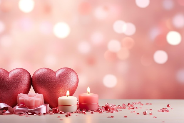 Valentinstagsdekoration mit dem Wort Liebe und Geschenkkiste und rosa Herzen