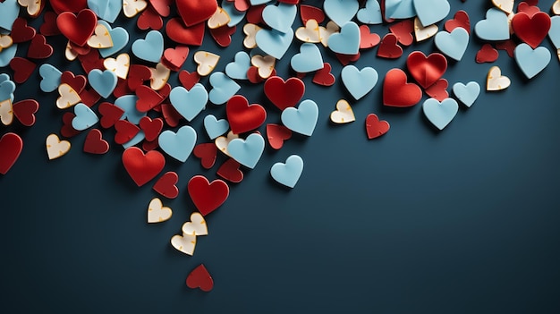 Valentinstagshintergrund Weiße und rote Herzen auf blauem Hintergrund Valentinstagskonzept