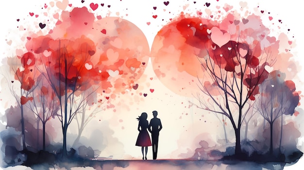 Valentinstagskarte romantisches junges Paar geht auf der Stadtstraße Illustration Poster mit Menschen Rücksicht Konzept von Mann und Frau Romantik Frühling Februar Postkarte Hochzeit