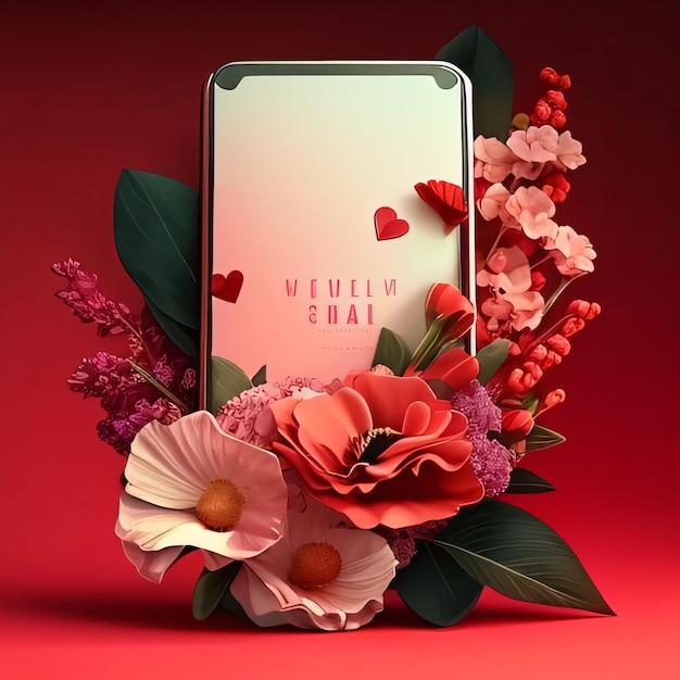 Valentinstagskonzept mit Smartphone und Blumen