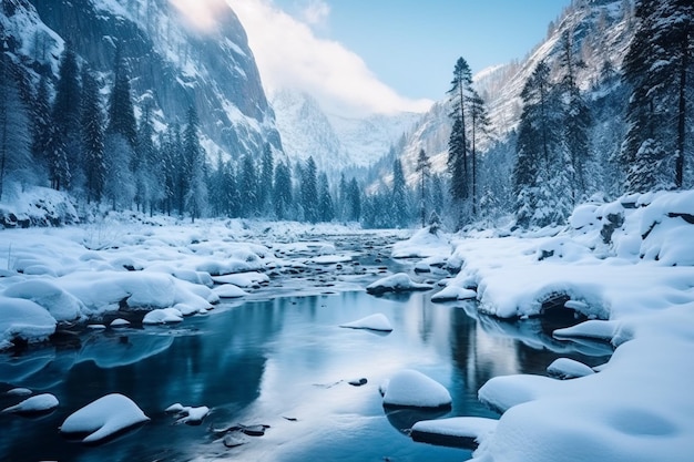 Vales isolados cobertos de neve no inverno