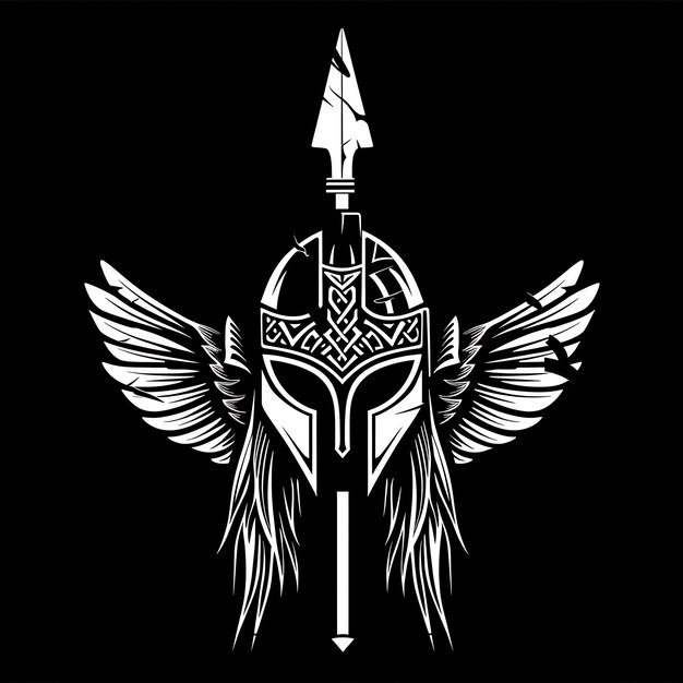 Valiant Valkyrie Clan Abzeichen Logo mit Valkyria Helm und Tr Creative Logo Design Tattoo Umriss