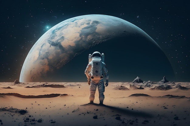 Valiente astronauta en la caminata espacial en la luna Red neuronal IA generada