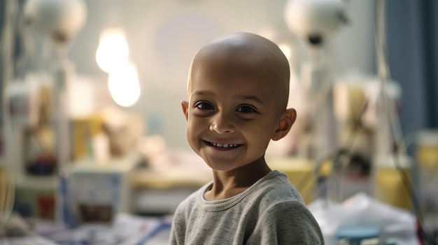 Valiente niño sonriendo en un centro médico