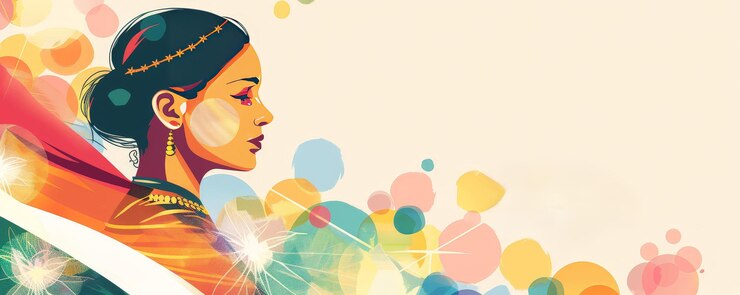 La valiente Rani Lakshmibai celebra la independencia de la India con la bandera Copiar espacio para el texto Profundidad profunda del concepto patriótico del campo