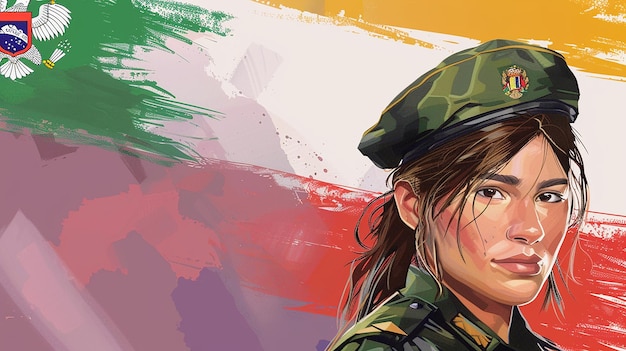 Un valiente soldado del ejército con la bandera del país
