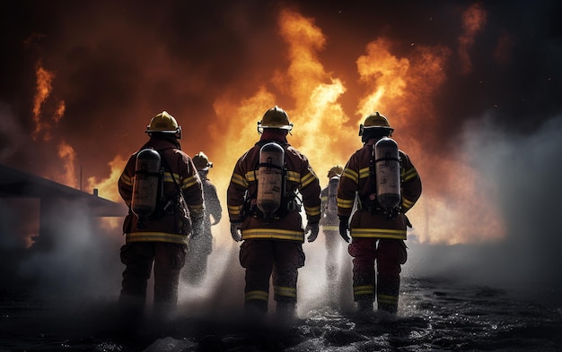 Valientes bomberos luchando contra las llamas