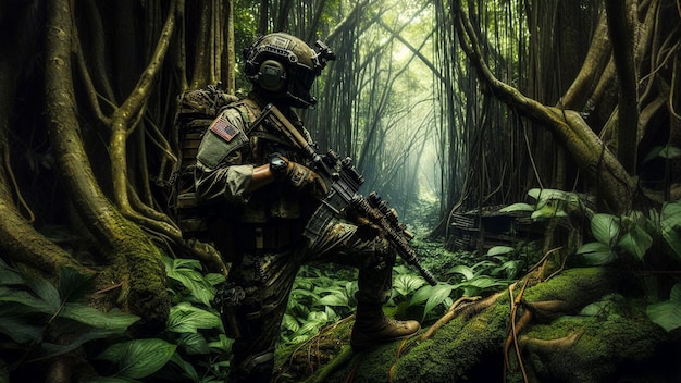 Las valientes maniobras de los soldados a través de la jungla