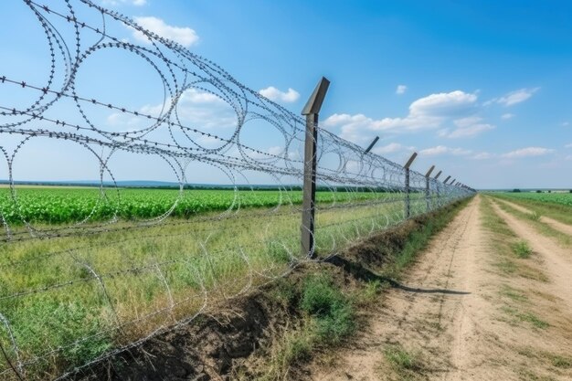 valla de alambre en la frontera del estado