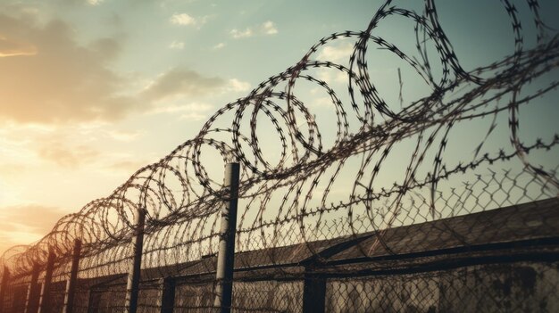 Valla de alambre de púas y púas Cercando la frontera estatal contra la inmigración