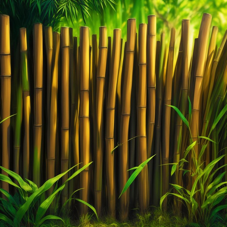 La valla de bambú en la exuberante jungla