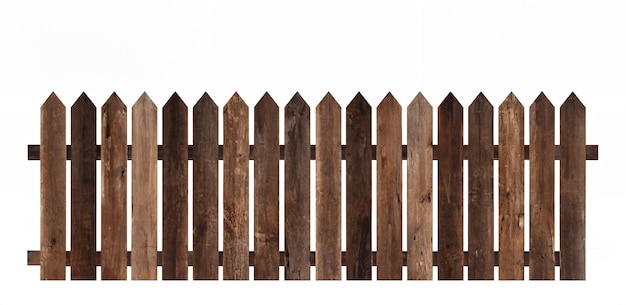 Valla de madera marrón aislada sobre un fondo blanco para el diseño y la decoración