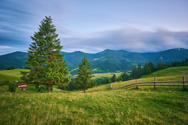 Valla de madera en las montañas