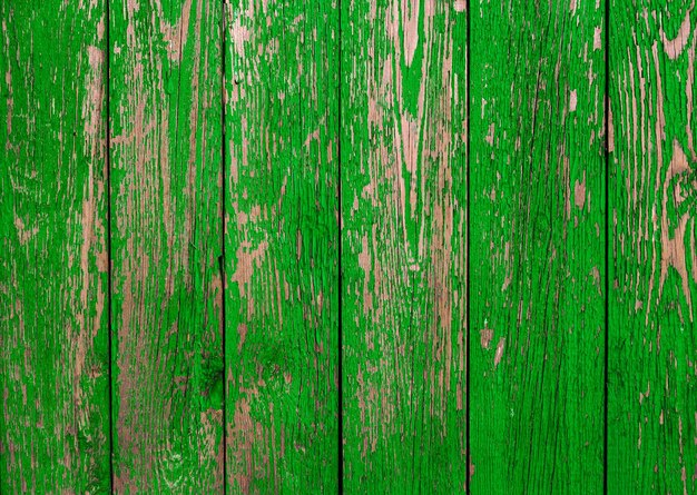 Valla de madera verde Textura Vintage antigua valla con pintura descascarada