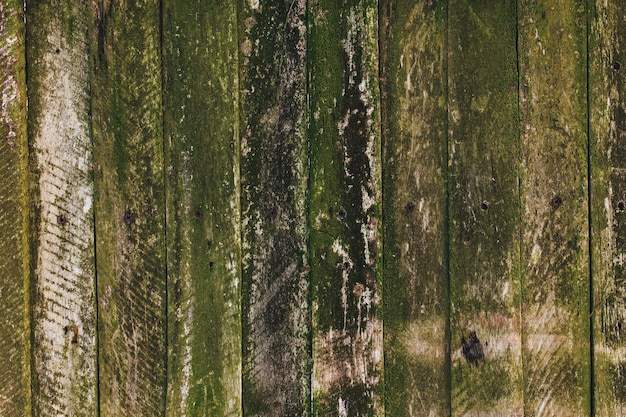 Valla de madera vieja verde marrón. Textura de tablas viejas