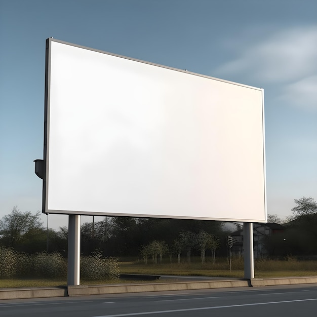 Una valla publicitaria al costado de la carretera tiene un fondo blanco.