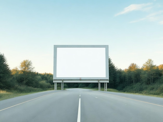 Una valla publicitaria blanca está al lado de una carretera.