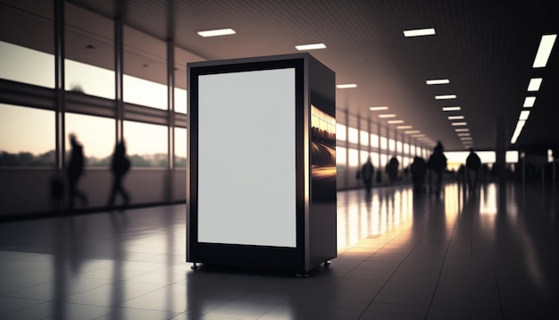 Una valla publicitaria en una terminal con una pantalla blanca