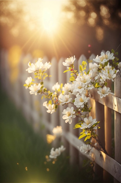 Valla que tiene unas flores blancas en él generativo ai