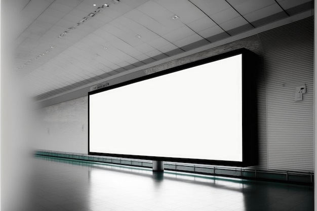 Foto vallas publicitarias en blanco en un tamaño cuadrado a gran escala en un pasillo moderno