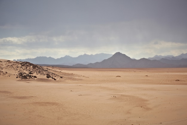 Valle en el desierto del Sinaí con dunas de arena y montañas