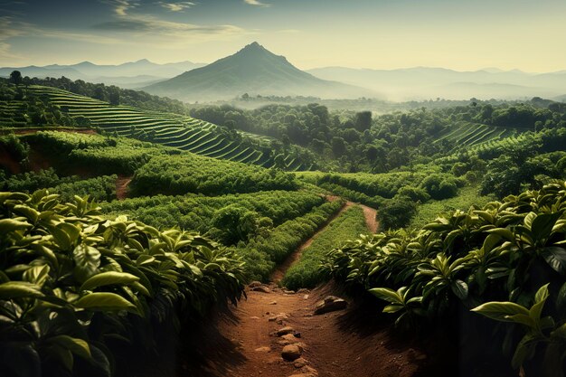 Foto un valle sin límites con plantaciones de café