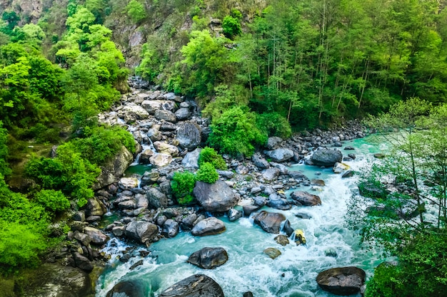 Valle de la montaña Hermoso paisaje fluvial