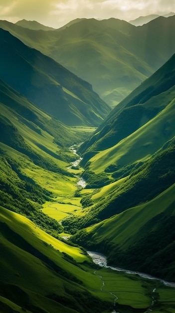 El valle de las montañas se llama el río.