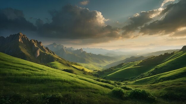 Un valle verde con montañas