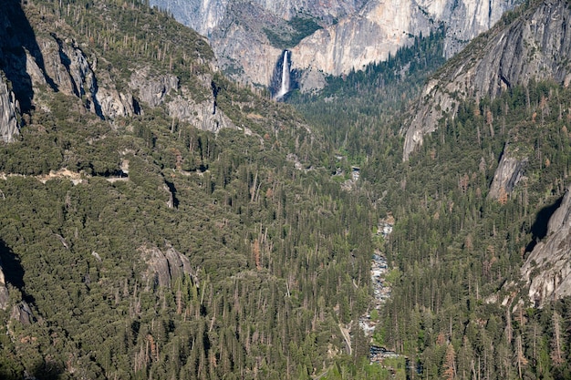 Valle de Yosemite con cataratas Brideveil