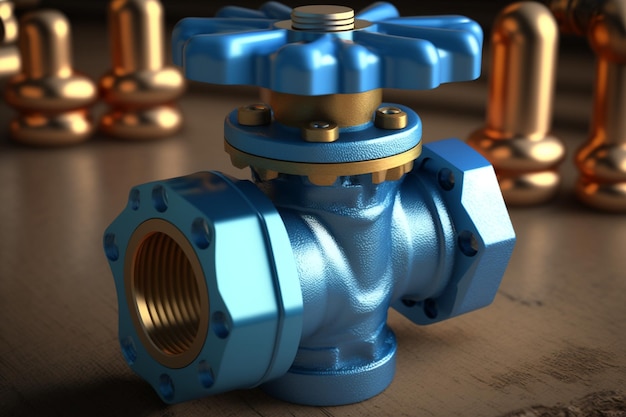 La válvula azul de la industria de tuberías capturada en un primer plano IA generativa