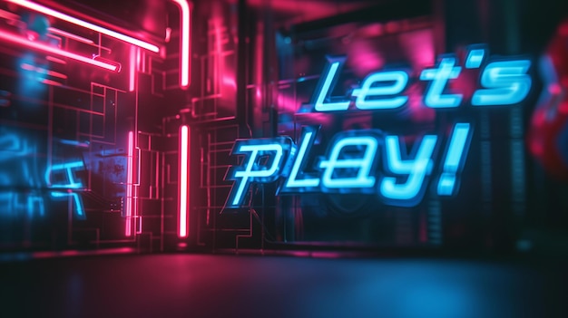 Vamos a jugar colorido neón letras estilo cyberpunk