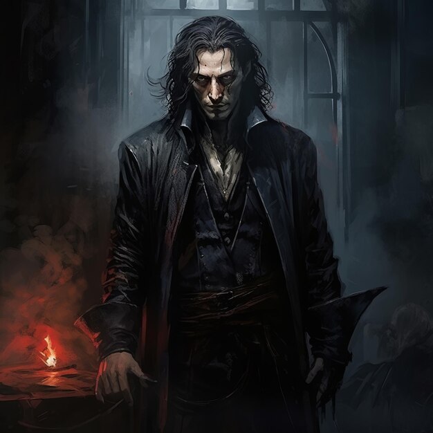 Foto el vampiro amenazante de ravenloft un encuentro medieval dinámico en un estilo sumie roto