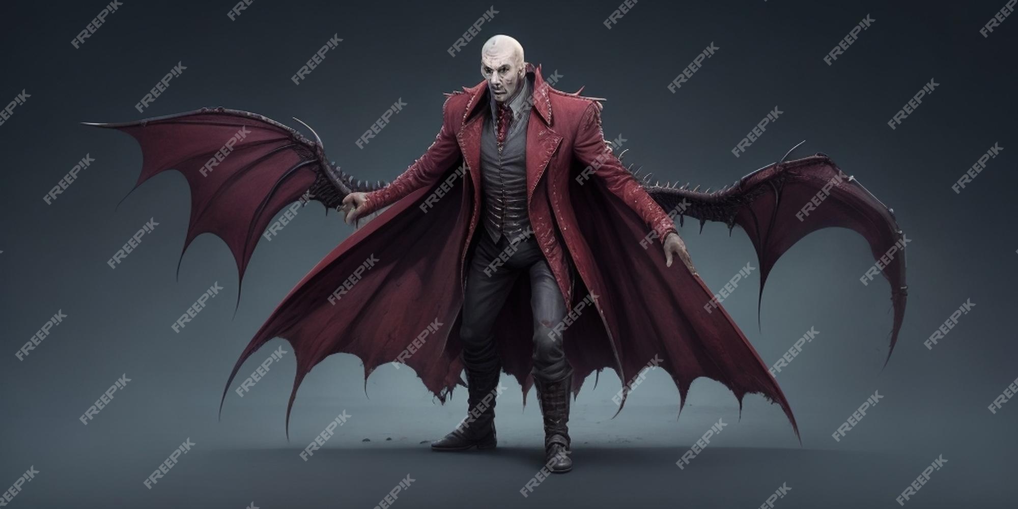 Vampiro de desenho animado com vampiro realista de corpo inteiro