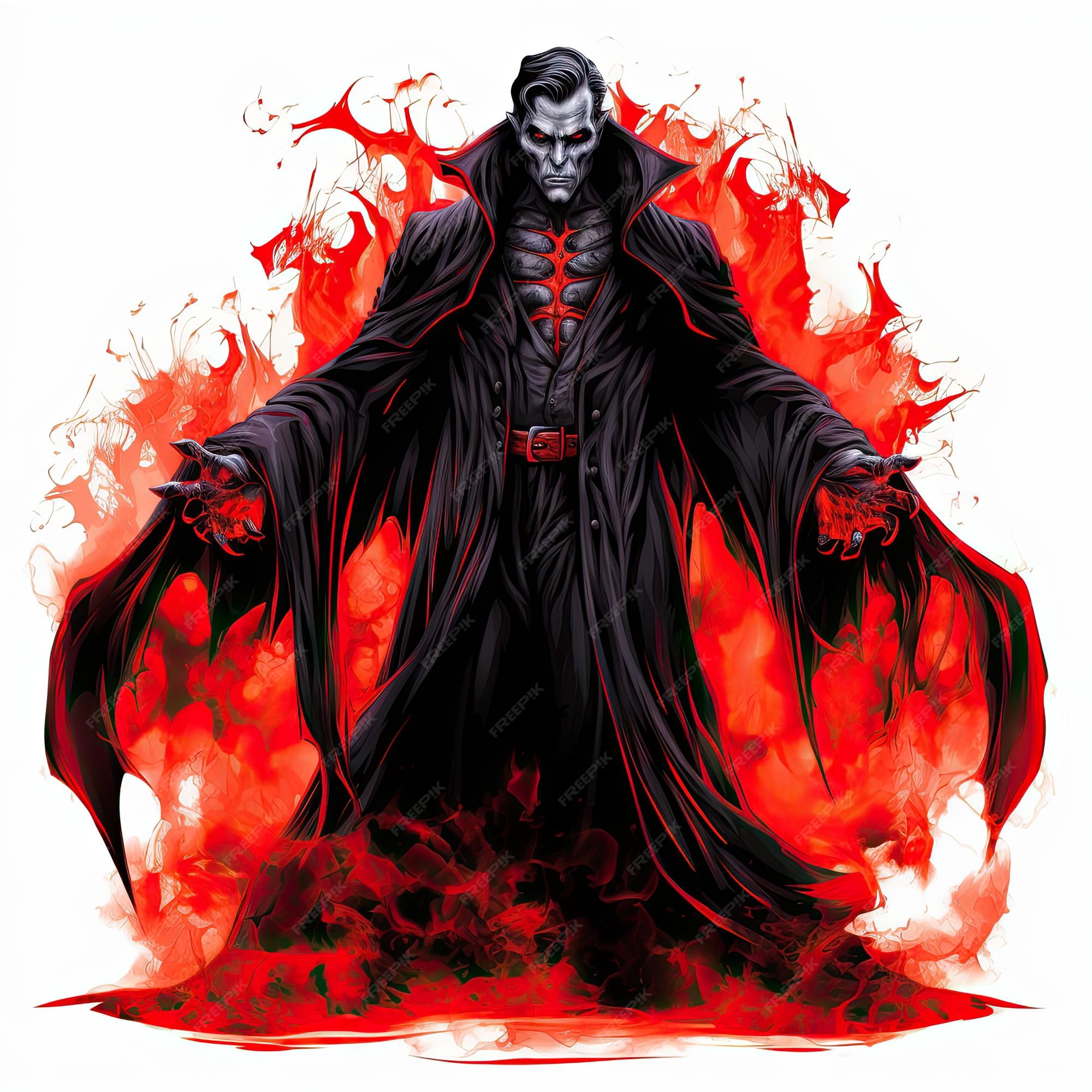 Assustador O Dracula Vampiro No Manto Preto Com Ilustração De Desenho  Animado De Olhos Vermelhos Ilustração do Vetor - Ilustração de isolado,  demônio: 194990320