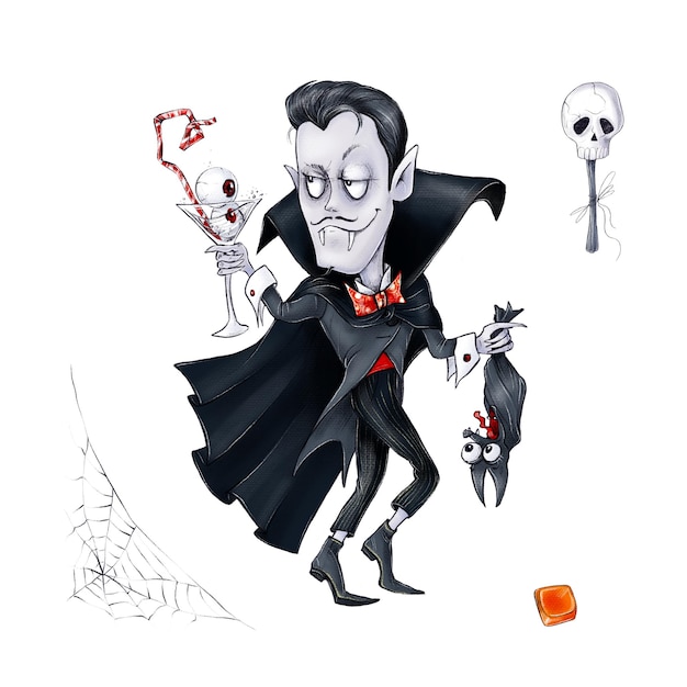 Vampiro e elementos de personagem de halloween de ilustração