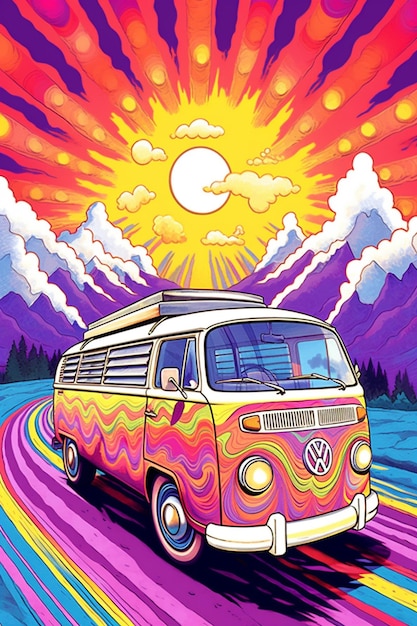 Foto van de acampada mundo de fantasía colorido arte de van hippie