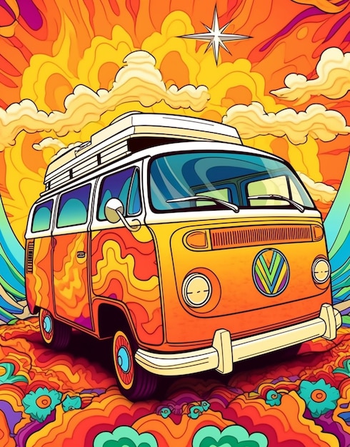 Foto van de acampada mundo de fantasía colorido arte de van hippie