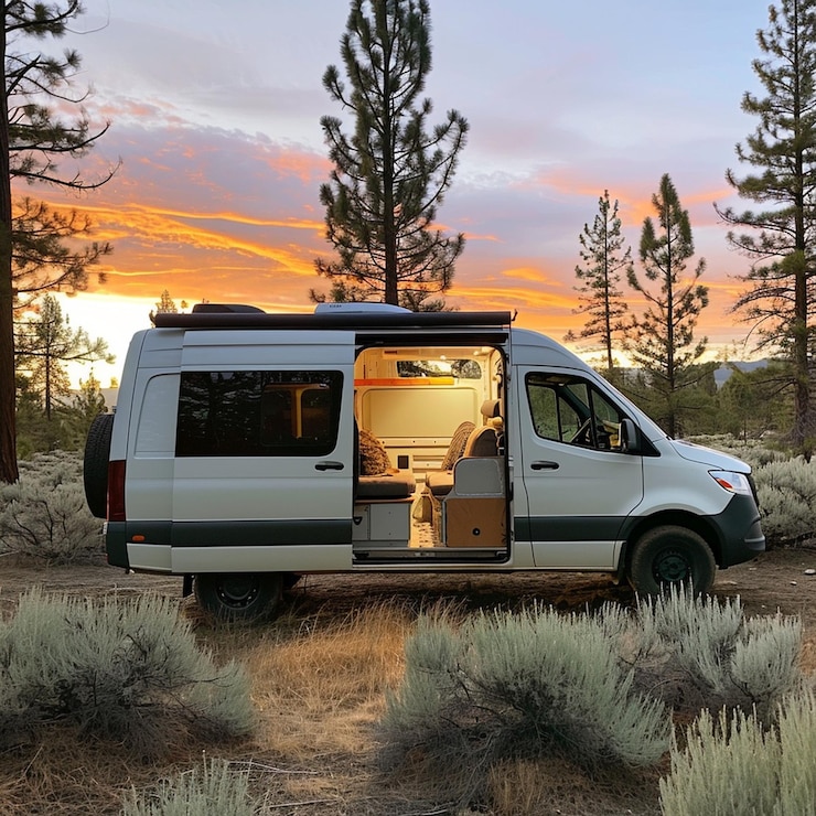 Foto van camper acampando en el bosque