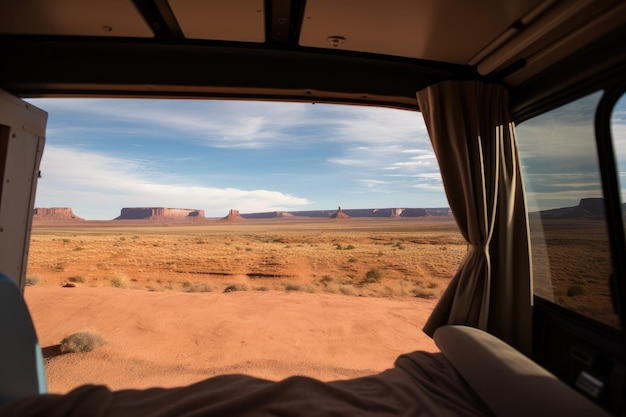 Van com vista para o deserto sem fim em viagem pelo sudoeste criada com IA generativa