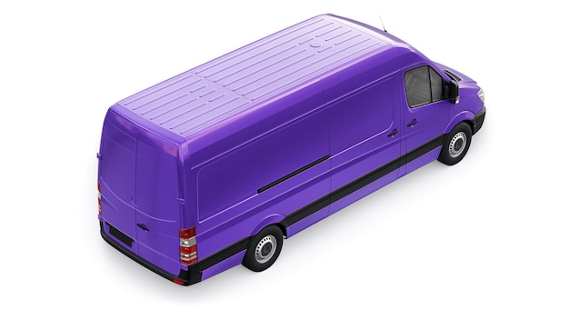 Van comercial violeta de tamanho médio em um fundo branco Um corpo em branco para aplicar suas inscrições de design e ilustração 3d de logotipos