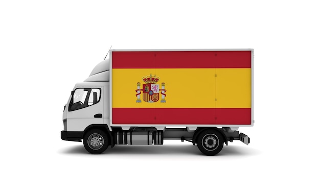 Van de entrega com conceito de logística de bandeira da Espanha