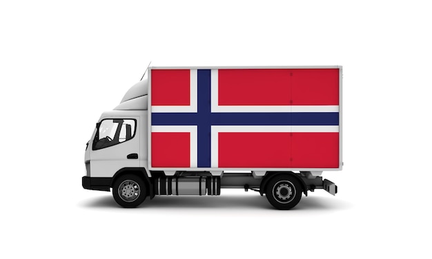 Van de entrega com conceito de logística de bandeira da Noruega