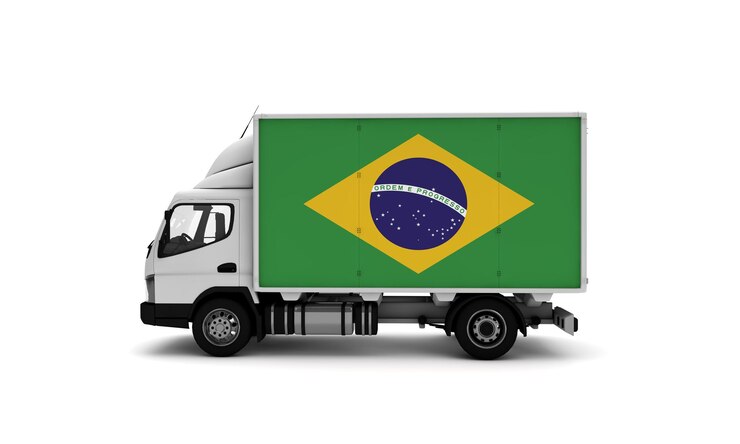 Van de entrega com conceito de logística de bandeira do Brasil