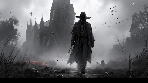 van helsing vampire hunter en la noche en un cementerio