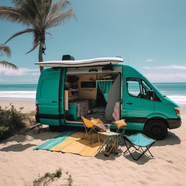 Van Sprinter em uma praia de areia