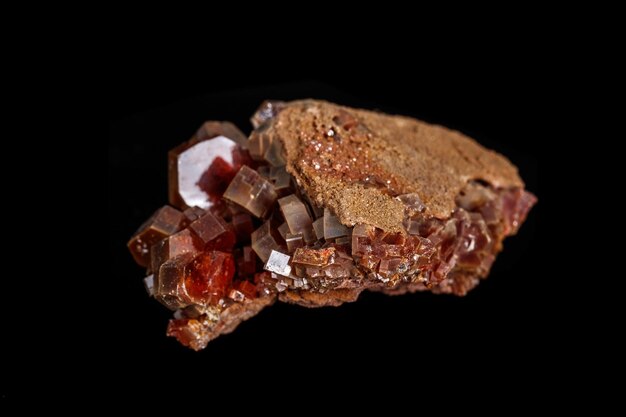 Vanadinite de pedra mineral macro em um fundo preto