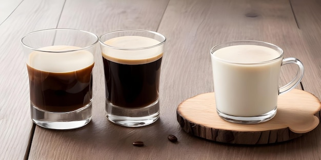 VANILLA VODKA COFFEE LIQUOR ESPRESSO auf dem Holztisch mit schwarzem Hintergrund mit Platz für Kopien