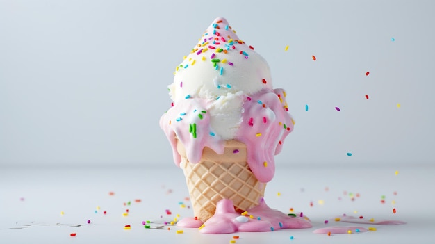Vanille-Eis, das mit bunten Spritzen schmilzt