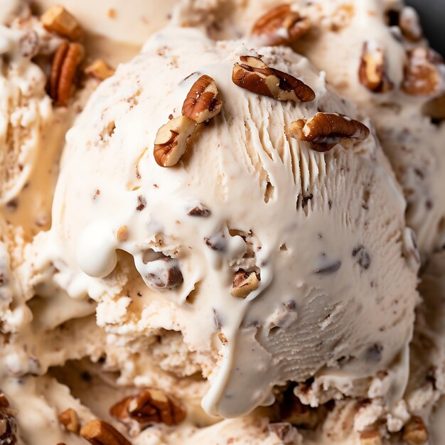 Foto vanille-eiscreme mit pekannüssen und karamell butter pekannuss-eiscreme-textur